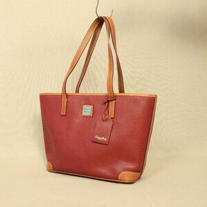 Dooney & Bourke Pebble Grain Small Shopper Tote — Red with British-Tan trim (DB